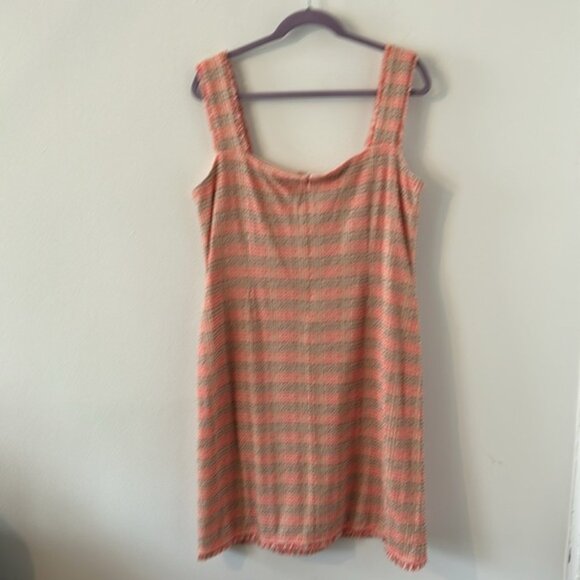 Misook Pink Fringe Trim Tweed Knit Sleeveless Mini A-Line Dress Size Large - Picture 6 of 6